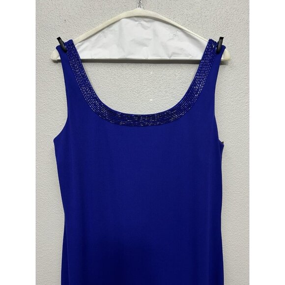 Alex Evenings Maxi Gown Dress Size 10 Set Jacket Blue Beaded Sleeveless Wedding - Picture 5 of 12